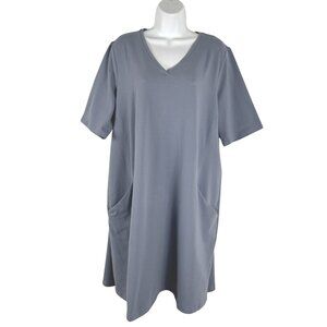 Eileen Fisher T-Shirt‎ Dress XL Blue Short Sleeve V-Neck Stretch NWT DR-1721